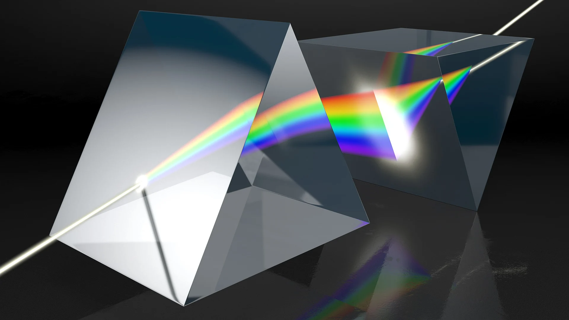 White light refracting through prisms into a full spectrum