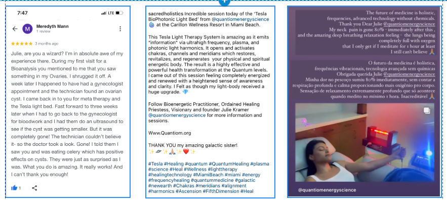 Client review: awe at Bioanalysis and Tesla light-bed results — a cyst gone within weeks